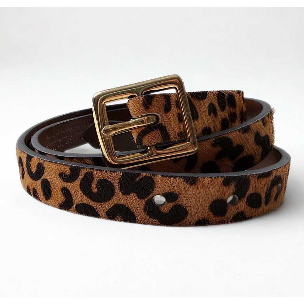 Leopard Print Calf Hair Belt Women S Brown Gold Buckle Target Animal Print